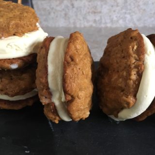 spice oatmeal cookie ice cream sandwiches with vanilla ice cream creme anglaise
