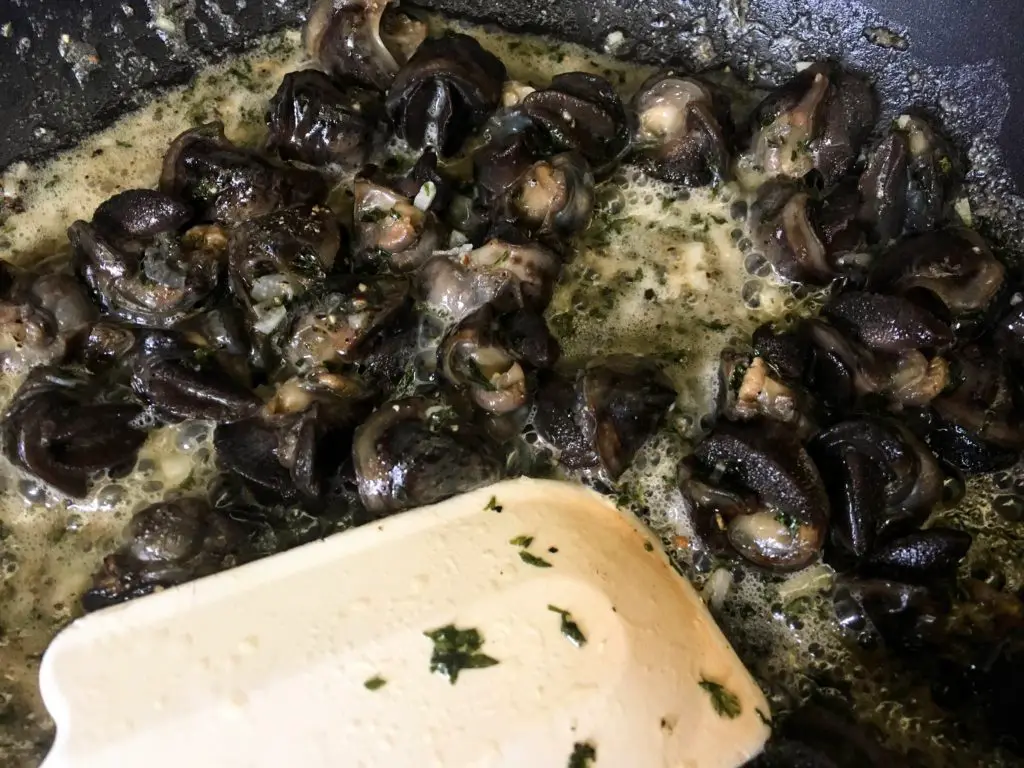 cooking snails in butter, garlic and parsley