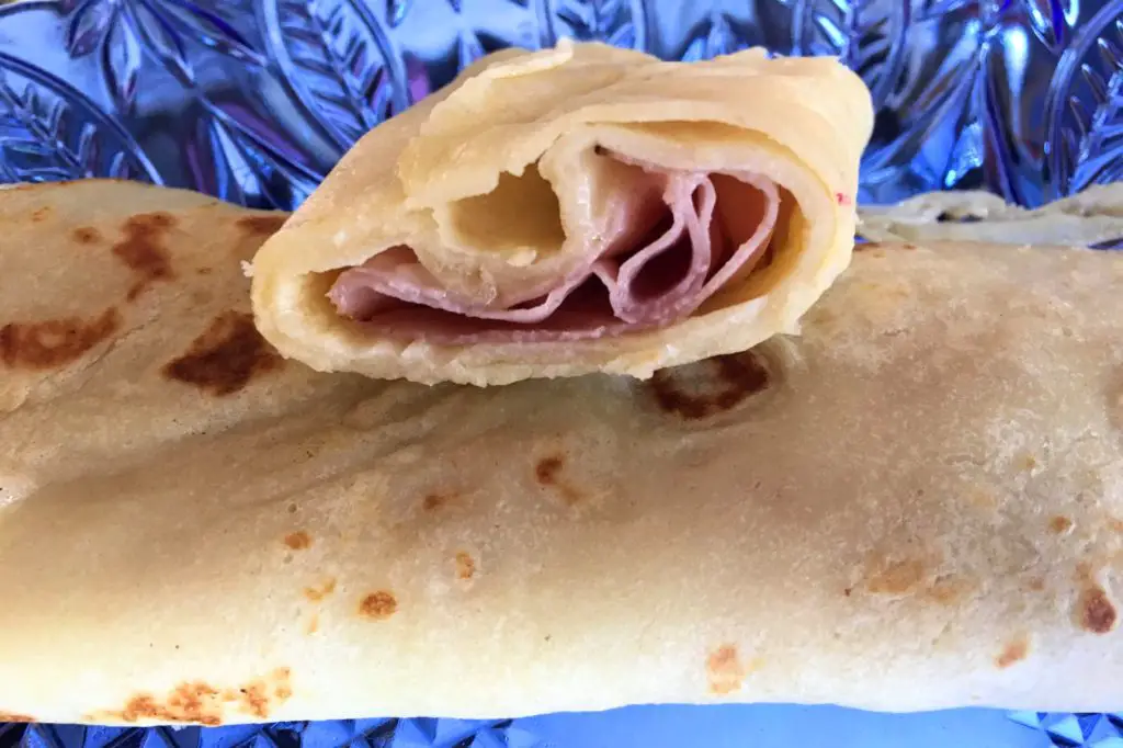 ham and cheese crepe rolled up