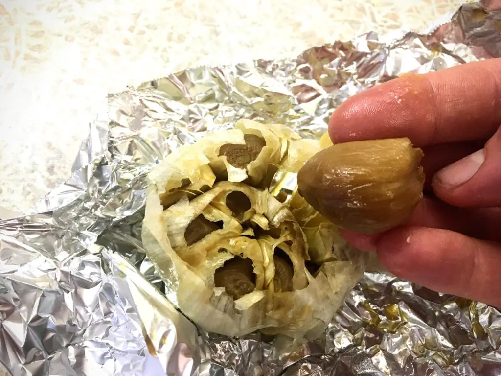 a caramel clove of roasted garlic