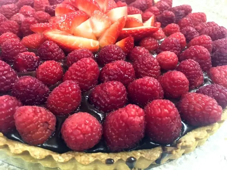 dark chocolate ganache tart with red berries