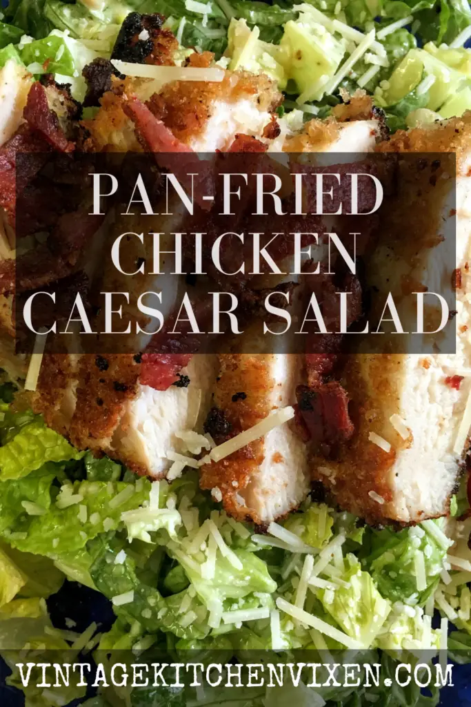 pan-fried chicken caesar salad pin