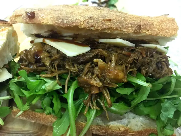 bbq pulled duck sandwich