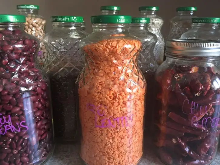 bulk goods in repurposed glass jars