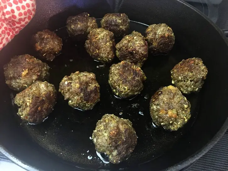 searing homemade meatballs