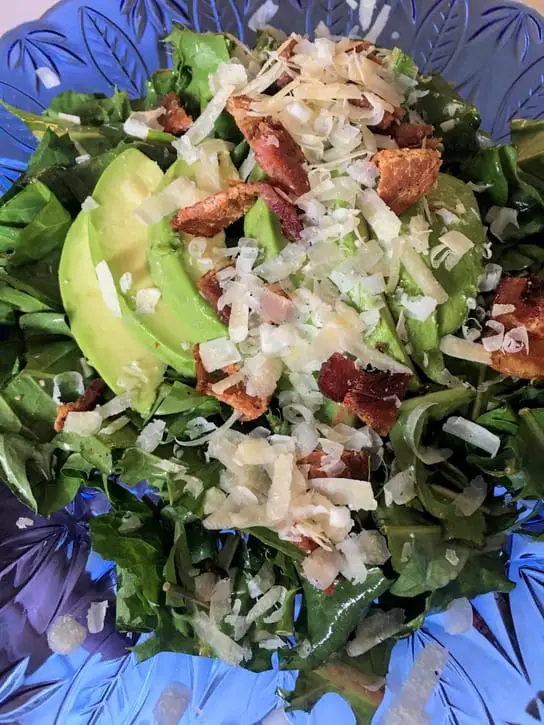 bacon parmesan dandelion salad